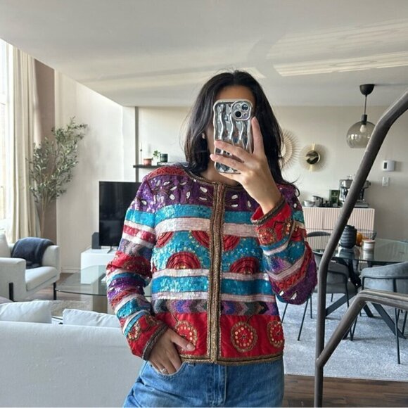 Vintage Rare 90's Leslie Fay Evenings Beaded Sequin Blazer Size L - Picture 2 of 13